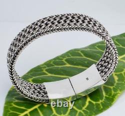 Sterling Silver Wide Multi-Braided Bracelet with Box Clasp. Size 7.5