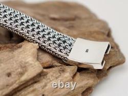 Sterling Silver Wide Multi-Braided Bracelet with Box Clasp. Size 7.5