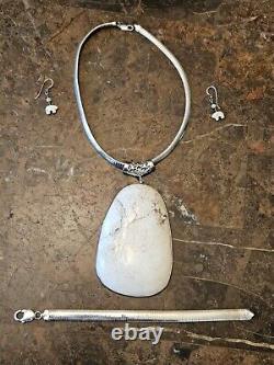 Sterling Silver jewelry 925 necklace & bracelet with White Buffalo Turquoise