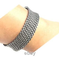 Sterling Silver woven design cuff Bracelet handcrafted in Bali 32.8 Grams 6.5+1