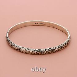 Sterling silver vintage 6mm wide floral sweetheart bangle bracelet size 7.5in