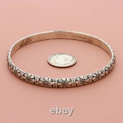 Sterling silver vintage 6mm wide floral sweetheart bangle bracelet size 7.5in