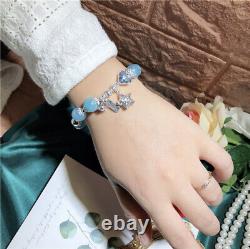 Stretch Bracelet Natural Aquamarine Gemstone Beaded Crystal 925 Sterling Silver