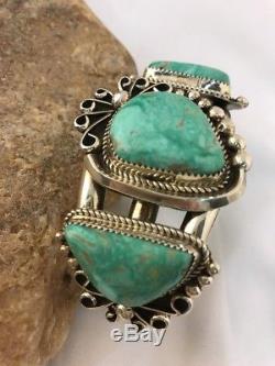 Stunning Sterling Silver Mens Bracelet Turquoise Native American LN Gift
