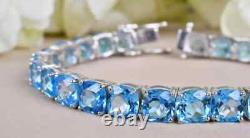 Swiss Blue Topaz Bracelet, Tennis Bracelet, Women Bracelet, 925Sterling Silver, Gift