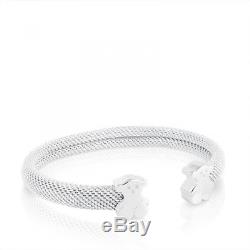 TOUS Jewelry Icon Mesh Sterling Silver Mesh with Bear Cuff Bracelet