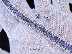 Tanzanite Marquis Clear Topaz Tennis Bracelet WithEarrings. 925 Sterling Silver