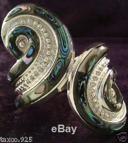Taxco Mexican 925 Sterling Silver Abalone Beaded Bead Clamper Bracelet Mexico