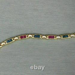 Tennis Bracelet 6.25Ct Princess Cut Ruby Sapphire & Diamond 14k Yellow Gold Fin