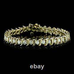 Tennis Bracelet 7.25 5Ct Round Natural Moissanite 14K Yellow Gold Plated Silver