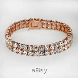 Thick Two Row Tennis Bracelet 14k Rose Gold Over 8 With 5mm Round Diamonds 9ct
