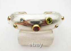 Tiffany & Co. 925 Sterling Silver 18k YG Etoile Multi-Gemstone Cuff Bracelet