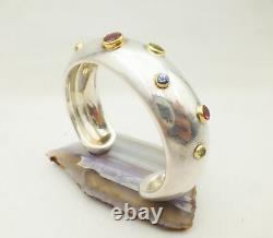 Tiffany & Co. 925 Sterling Silver 18k YG Etoile Multi-Gemstone Cuff Bracelet