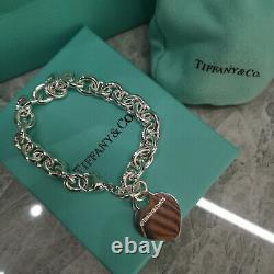 Tiffany & Co. 925 Sterling Silver 7.5 Heart Tag Charm Bracelet