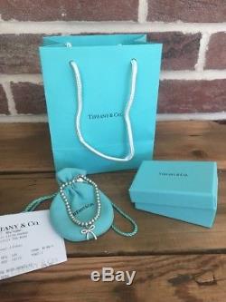 Tiffany & Co Bow Ribbon Sterling Silver 4mm Bead Bracelet- Receipt, Box & Pouch