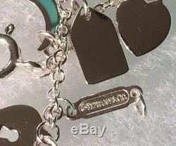 Tiffany & Co Dangle charm bracelet heart lock star blue enamel 6.75'' mini