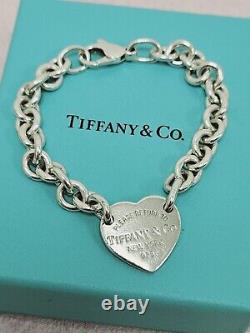 Tiffany & Co. Heart Pendant Genuine Sterling Silver Chunky Chain Bracelet Sz 7