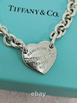 Tiffany & Co. Heart Pendant Genuine Sterling Silver Chunky Chain Bracelet Sz 7