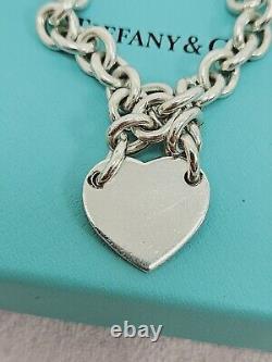 Tiffany & Co. Heart Pendant Genuine Sterling Silver Chunky Chain Bracelet Sz 7