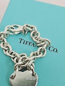 Tiffany & Co. Heart Pendant Genuine Sterling Silver Chunky Chain Bracelet Sz 7