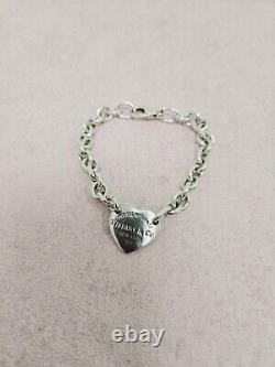 Tiffany & Co. Heart Pendant Genuine Sterling Silver Chunky Chain Bracelet Sz 7