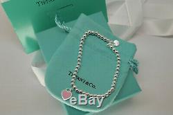 Tiffany Co. Mini PINK Enamle Bead Bracelet Size 19cm 925 Solid Sterling Silver