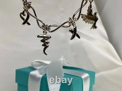 Tiffany & Co. Paloma Picasso Dove Heart Kiss Scribble 4 Charm Bracelet Vintage