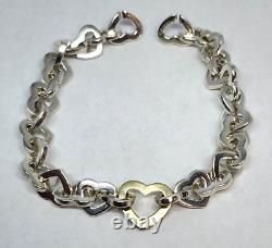 Tiffany & Co. Sterling Silver & 18K Gold Open Heart Link Bracelet 8.75-9