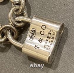 Tiffany & Co. Sterling Silver 925 Chain Link 1837 Padlock Charm Bracelet Exc++
