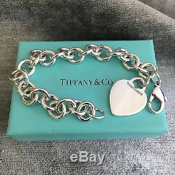Tiffany & Co Sterling Silver Blank Heart Tag Bracelet with Box