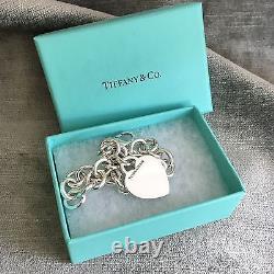 Tiffany & Co Sterling Silver Blank Heart Tag Charm Bracelet with Box