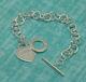 Tiffany & Co Sterling Silver Blank Heart Tag Charm Bracelet With Box
