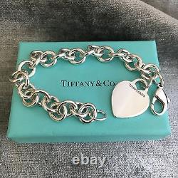 Tiffany & Co Sterling Silver Blank Heart Tag Charm Bracelet with Box