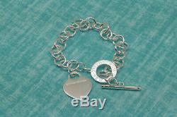 Tiffany & Co Sterling Silver Blank Heart Tag Charm Bracelet with Box