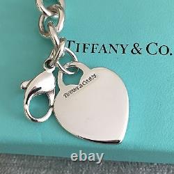 Tiffany & Co Sterling Silver Blank Heart Tag Charm Bracelet with Box