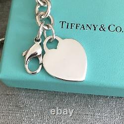 Tiffany & Co Sterling Silver Blank Heart Tag Charm Bracelet with Box