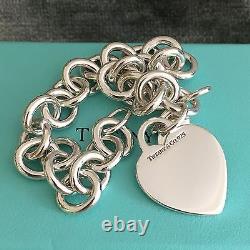 Tiffany & Co Sterling Silver Blank Heart Tag Charm Bracelet with Box