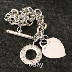 Tiffany & Co Sterling Silver Blank Heart Toggle Donut Link Bracelet