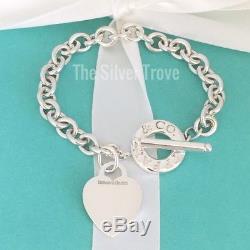 Tiffany & Co Sterling Silver Blank Heart Toggle Donut Link Charm Bracelet