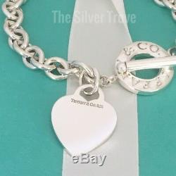 Tiffany & Co Sterling Silver Blank Heart Toggle Donut Link Charm Bracelet