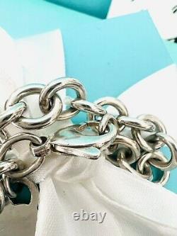 Tiffany & Co. Sterling Silver Heart Tag Chain Bracelet 7 Pouch & box
