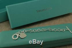 Tiffany & Co Sterling Silver Heart Tag Charm Bracelet with Box Free USA Ship