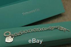 Tiffany & Co Sterling Silver Heart Tag Charm Bracelet with Box Free USA Ship