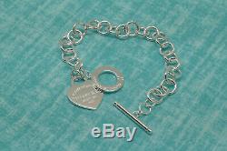 Tiffany & Co Sterling Silver Heart Tag Charm Bracelet with Box Free USA Ship