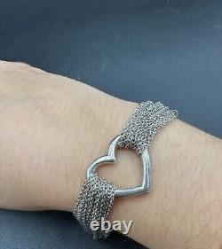 Tiffany & Co. Sterling Silver Open Heart Multi Chain Toggle Bracelet 7.5 N64