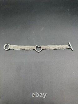 Tiffany & Co. Sterling Silver Open Heart Multi Chain Toggle Bracelet 7.5 N64