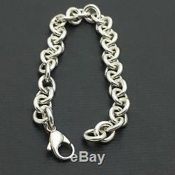 Tiffany & Co Sterling Silver Rolo Chain Link Charm Bracelet with Lobster Clasp