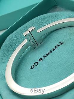 Tiffany Co Sterling Silver T Cuff Square Hinged Bangle Bracelet W. Box & Pouch