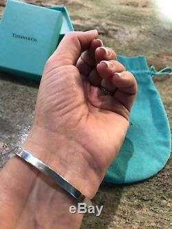 Tiffany Co Sterling Silver T Cuff Square Hinged Bangle Bracelet W. Box & Pouch
