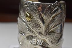 Tiffany & Co Vintage Hammered Magnolia Cuff Sterling Silver 18K Gold Rare, Pouch